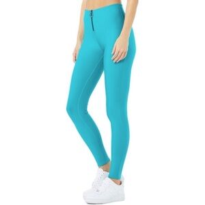 Alo Yoga High Waist Fast Legging Bright Aqua Zip Front Leggings Size Medium